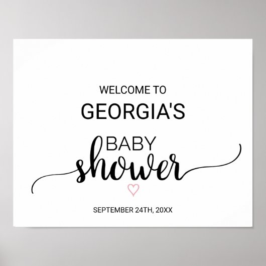 Roze hart | Black Calligraphy Baby shower Welcome Poster (Voorkant)