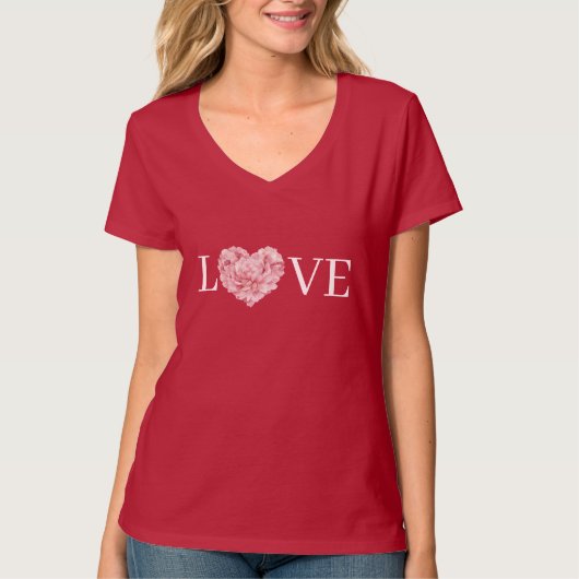 Roze Hart Bloem Liefde T-shirt (Voorkant)