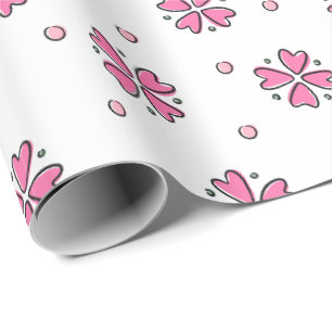 Roze Hart Bloemblaadjes Cadeaupapier
