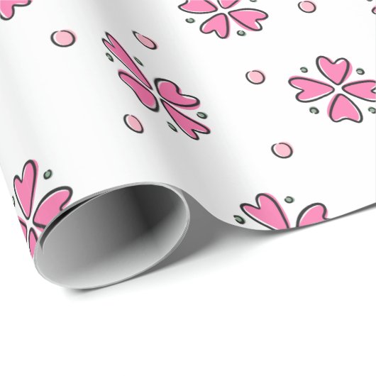 Roze Hart Bloemblaadjes Cadeaupapier (Rol Hoek)