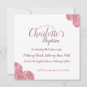 Roze hart bloemblaadjes meisje doop uitnodiging (Achterkant)
