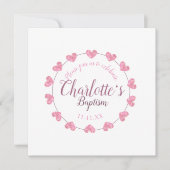 Roze hart bloemblaadjes meisje doop uitnodiging (Voorkant)