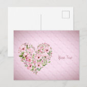 Roze Hart Bloemen Ansichtkaart Briefkaart (Voorkant / Achterkant)