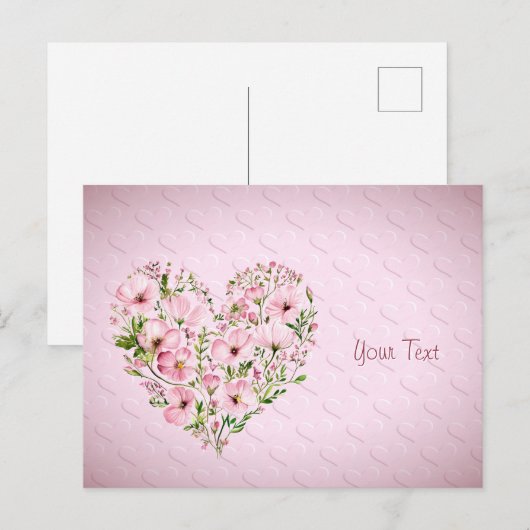 Roze Hart Bloemen Ansichtkaart Briefkaart (Voorkant / Achterkant)