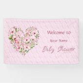 Roze Hart Bloemen Baby shower Banner (Horizontaal)