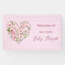 Roze Hart Bloemen Baby shower Banner