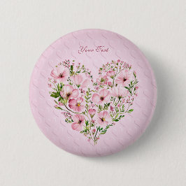 Roze Hart Bloemen Button