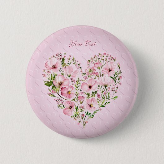 Roze Hart Bloemen Button (Voorkant)