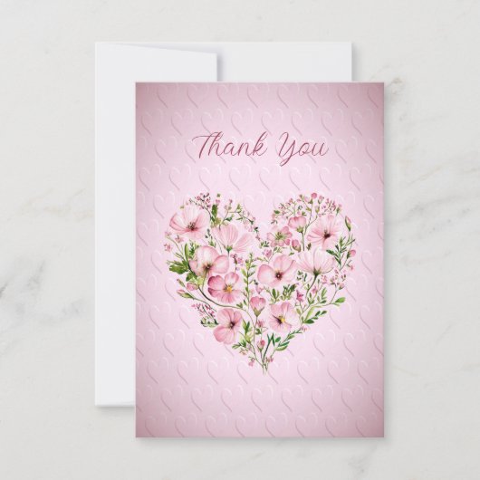 Roze Hart Bloemen Dank u kaart (Voorkant)