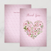 Roze Hart Bloemen Dank u kaart (Voorkant / Achterkant)