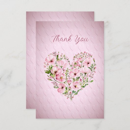 Roze Hart Bloemen Dank u kaart (Voorkant / Achterkant)