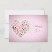 Roze Hart Bloemen Dank u kaart (Voorkant)