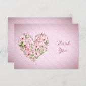 Roze Hart Bloemen Dank u kaart (Voorkant / Achterkant)