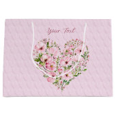 Roze Hart Bloemen Geschenktas Groot Cadeauzakje (Voorkant)