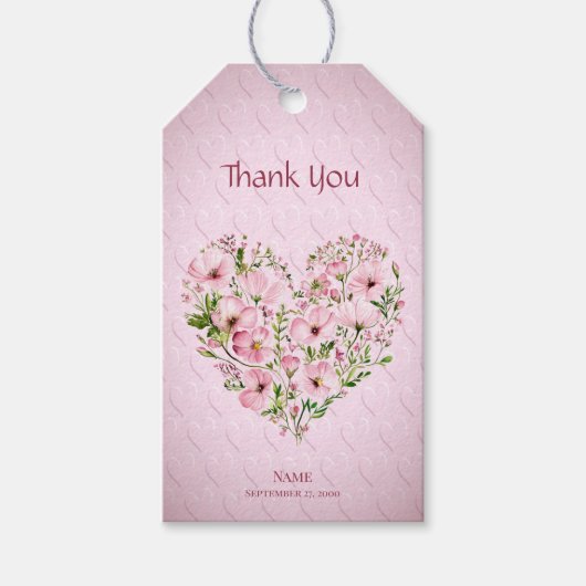 Roze Hart Bloemen Gift Label Cadeaulabel (Voorkant)