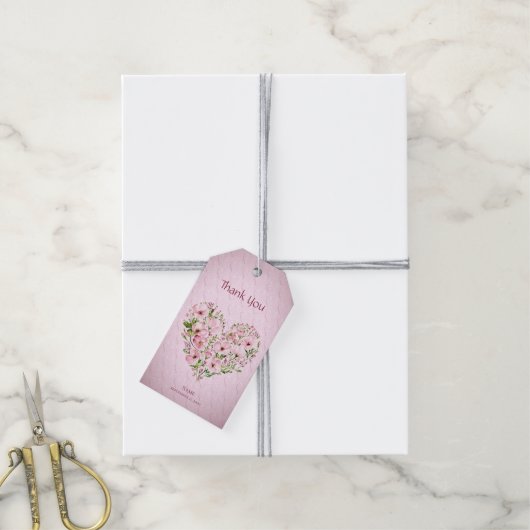 Roze Hart Bloemen Gift Label Cadeaulabel (Met Touw)