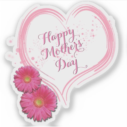 Roze Hart Bloemen Happy Moederdag Sticker (Voorkant)