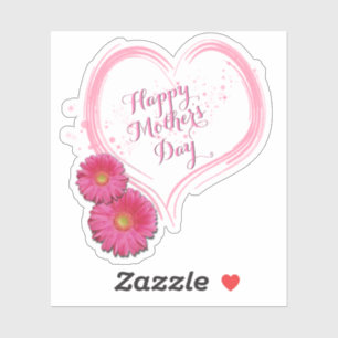 Roze Hart Bloemen Happy Moederdag Sticker