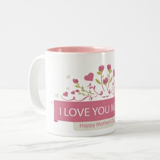 Roze Hart Bloemen - Ik hou van je Mam Mok (Voorkant links)