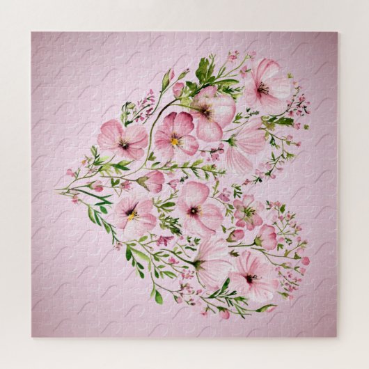 Roze Hart Bloemen Jigsaw Puzzel (Horizontaal)