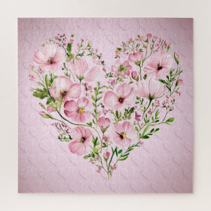 Roze Hart Bloemen Jigsaw Puzzel