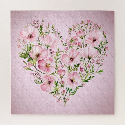 Roze Hart Bloemen Jigsaw Puzzel (Verticaal)