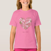 Roze Hart Bloemen Meisje T-shirt (Voorkant)