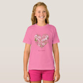 Roze Hart Bloemen Meisje T-shirt (Voorkant volledig)