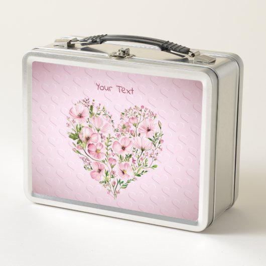 Roze Hart Bloemen Metalen Lunch Box (Voorkant)