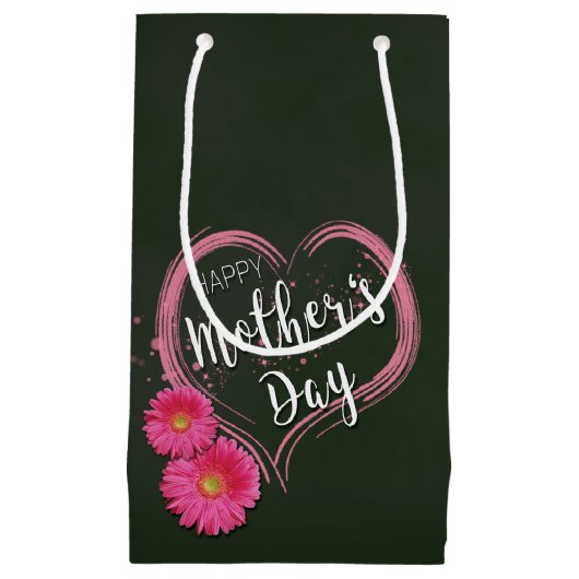 Roze Hart Bloemen Moederdag - Kleine Gift Bag Klein Cadeauzakje (Voorkant)