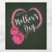 Roze Hart Bloemen Moederdag Wijnflesje Label Wijn Etiket (Enkel label)