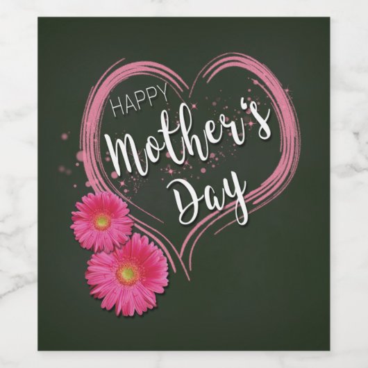 Roze Hart Bloemen Moederdag Wijnflesje Label Wijn Etiket (Enkel label)