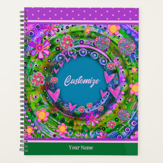  Roze Hart Bloemen  Naam Planner (Voorkant)