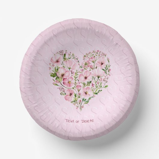 Roze Hart Bloemen Papieren Bowl Kommen (Voorkant)