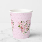 Roze Hart Bloemen Papieren Kopjes Papieren Bekers (Achterkant)