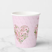 Roze Hart Bloemen Papieren Kopjes Papieren Bekers (Voorkant)