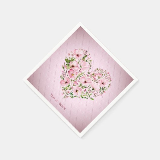 Roze Hart Bloemen servetten (Hoek)