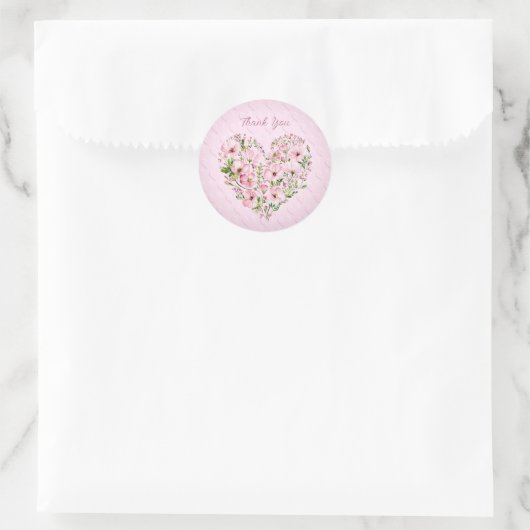 Roze Hart Bloemen Sticker (Tas)