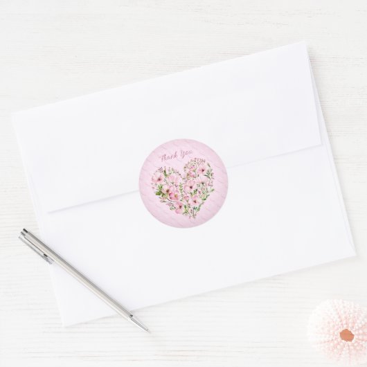 Roze Hart Bloemen Sticker (Envelop)