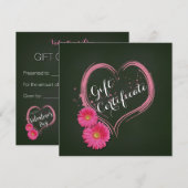 Roze Hart Bloemen Valentijnsdag Cadeaubon (Voorkant / Achterkant)