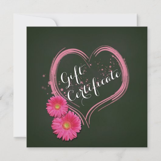 Roze Hart Bloemen Valentijnsdag Cadeaubon (Voorkant)