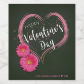 Roze Hart Bloemen Valentijnsdag - Wijnlabel Wijn Etiket (Enkel label)