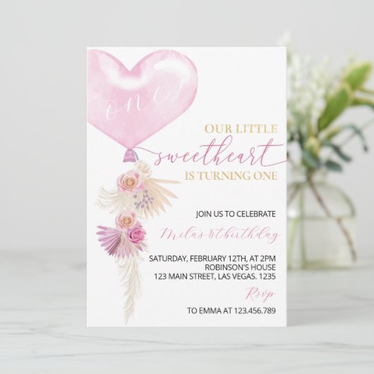 Roze Hart Bloemen Valentijns's Verjaardag Kaart (Staand voorkant)