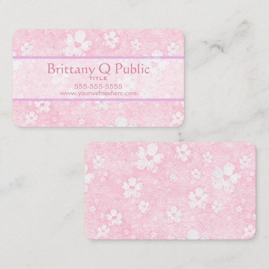 Roze hart bloemen visitekaartje (Voorkant / Achterkant)