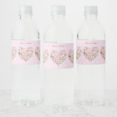 Roze Hart Bloemen Water Fles Label Waterfles Etiket (Flessen)