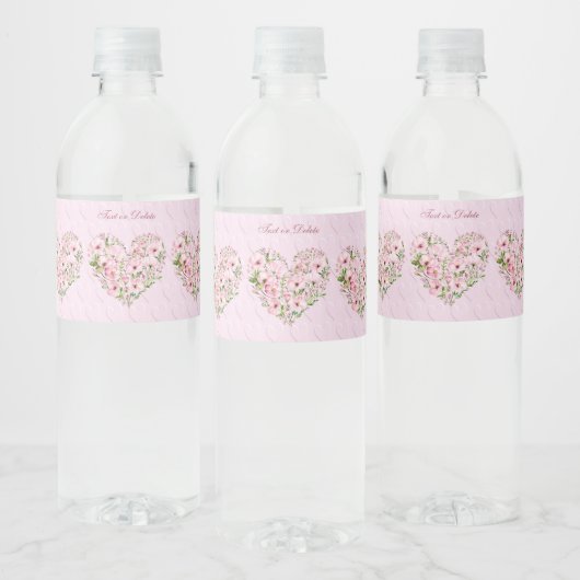 Roze Hart Bloemen Water Fles Label Waterfles Etiket (Flessen)