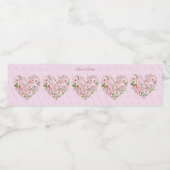 Roze Hart Bloemen Water Fles Label Waterfles Etiket (Enkel label)