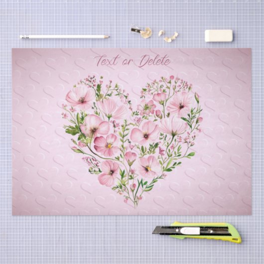 Roze Hart Bloemenweefsel Papier (Craft)