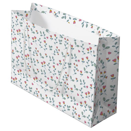 Roze Hart Bloemige Ditsy Witte Patroon Groot Cadeauzakje (Voorkant Gekanteld)