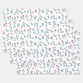 Roze Hart Bloemige Ditsy Witte Patroon Inpakpapier Vel